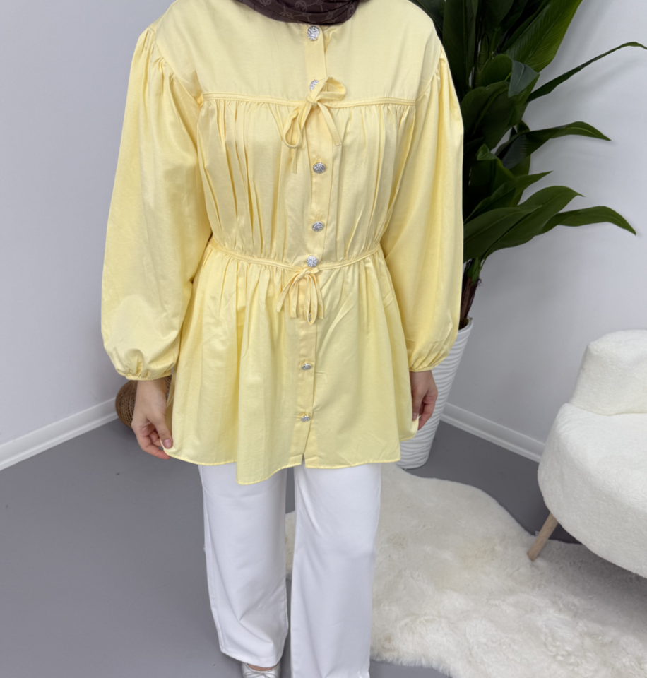 Belden Büzgülü Gömlek Sarı L