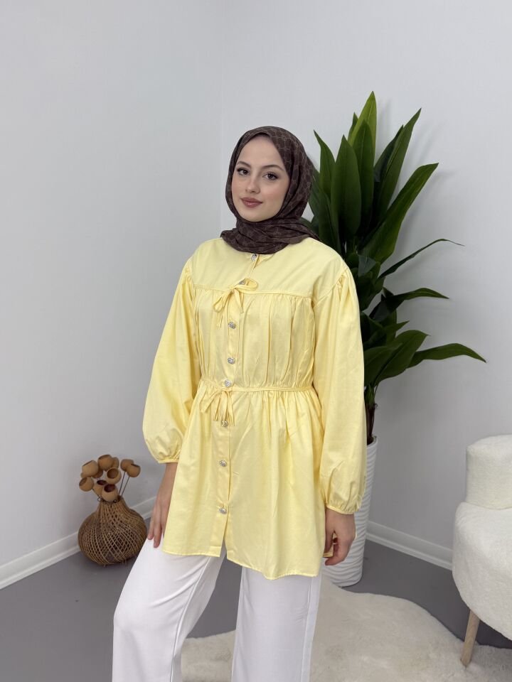 Belden Büzgülü Gömlek Sarı L