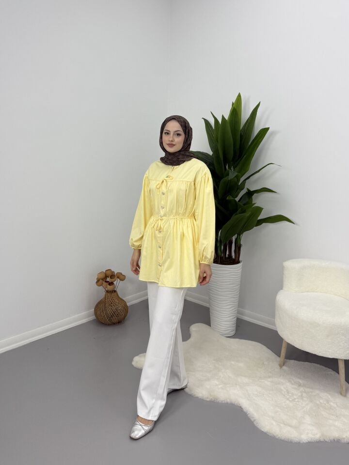Belden Büzgülü Gömlek Sarı L