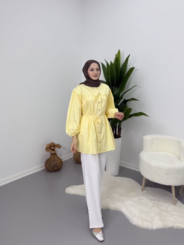 Belden Büzgülü Gömlek Sarı L