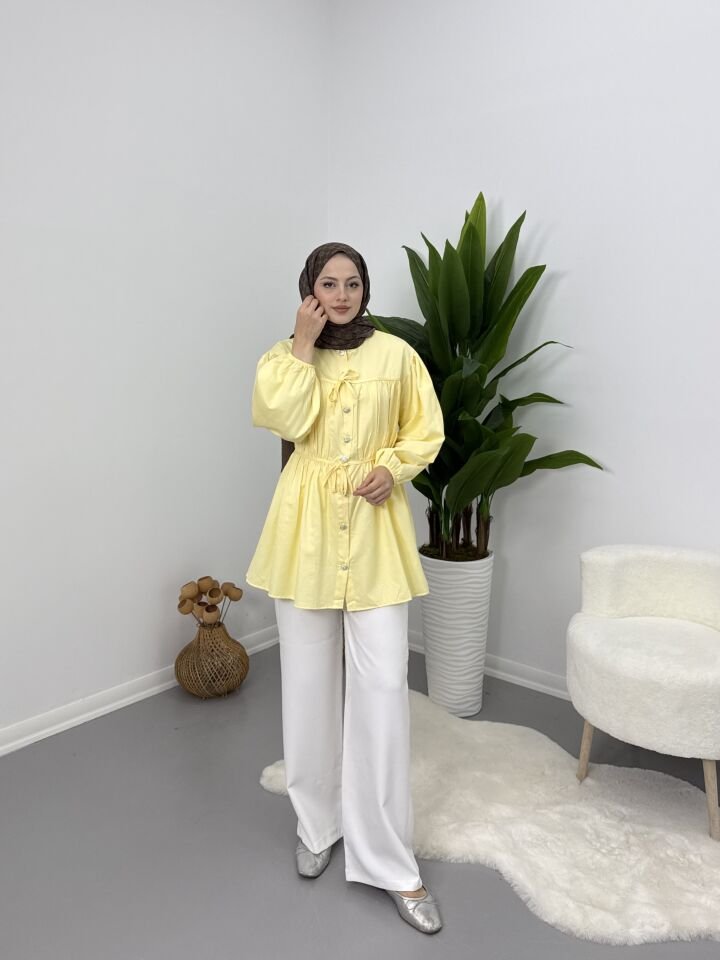 Belden Büzgülü Gömlek Sarı L