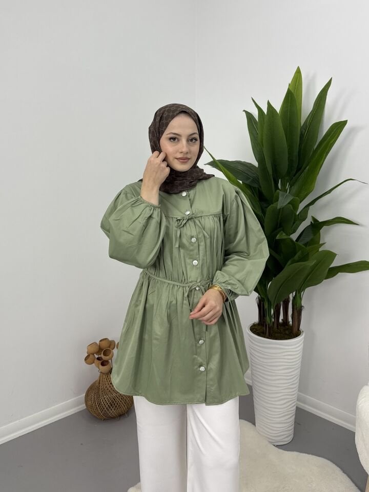 Belden Büzgülü Gömlek Yeşil S