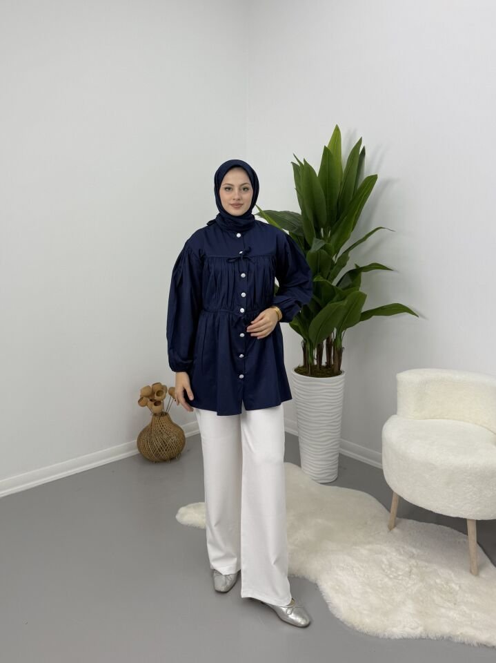 Belden Büzgülü Gömlek Lacivert S