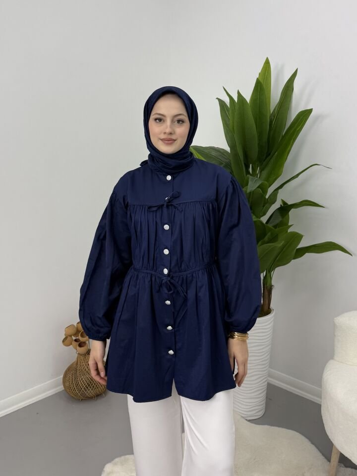 Belden Büzgülü Gömlek Lacivert S