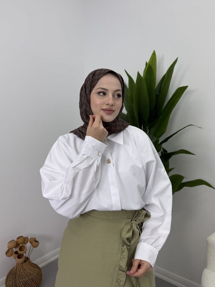 Gold Kemer Detaylı Gömlek Beyaz S