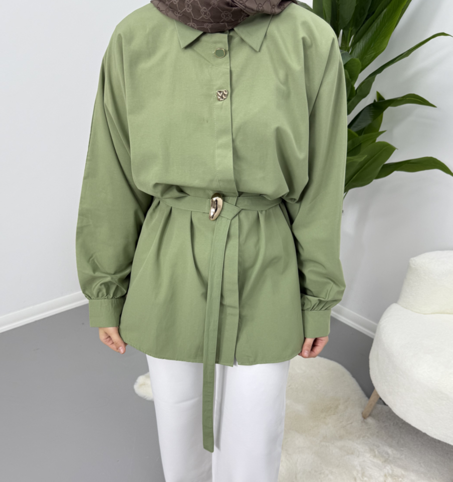 Gold Kemer Detaylı Gömlek Yeşil S