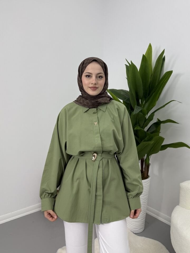 Gold Kemer Detaylı Gömlek Yeşil S