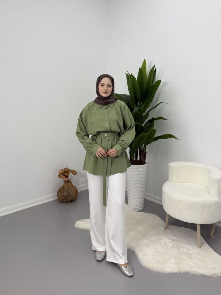 Gold Kemer Detaylı Gömlek Yeşil S