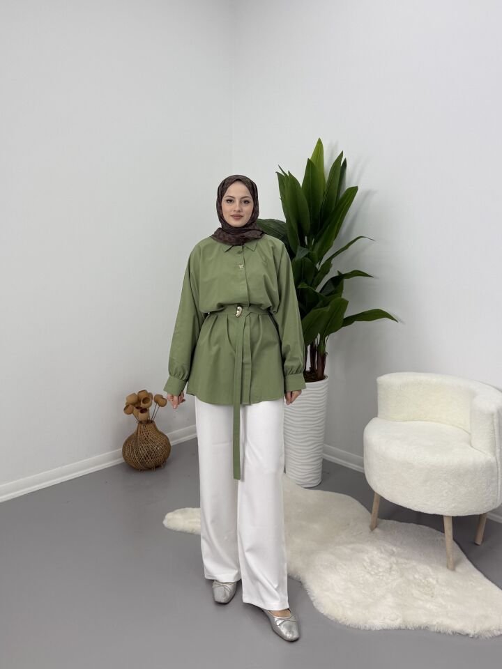 Gold Kemer Detaylı Gömlek Yeşil S