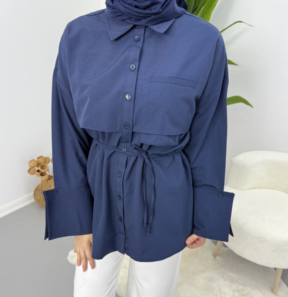 Manşet Detaylı Kadın Gömlek Lacivert S