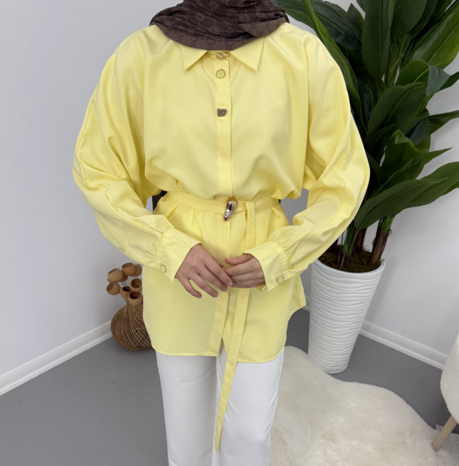 Gold Kemer Detaylı Gömlek Sarı M