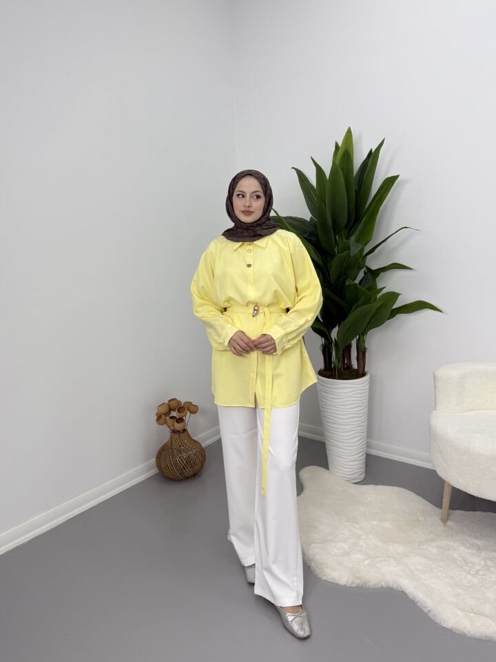 Gold Kemer Detaylı Gömlek Sarı M