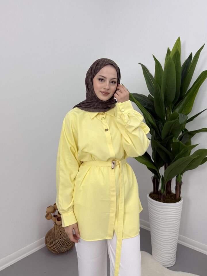 Gold Kemer Detaylı Gömlek Sarı M