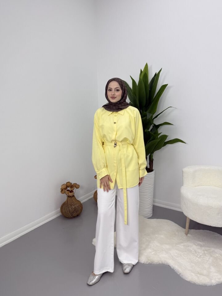 Gold Kemer Detaylı Gömlek Sarı M