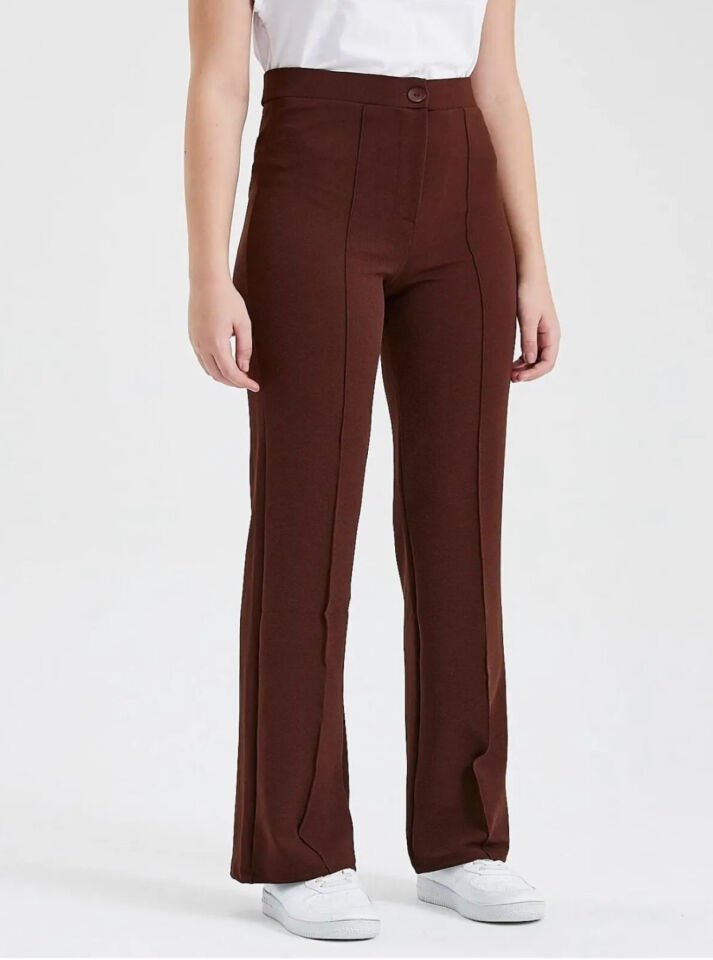 Full Liralı Geniş Paça Pantolon Kahverengi 2XL