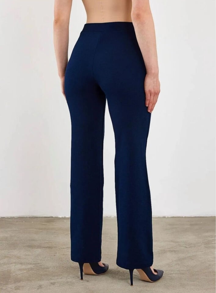 Full Liralı Geniş Paça Pantolon Lacivert 2XL