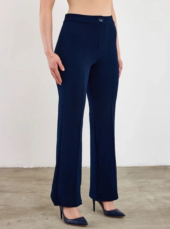 Full Liralı Geniş Paça Pantolon Lacivert 2XL