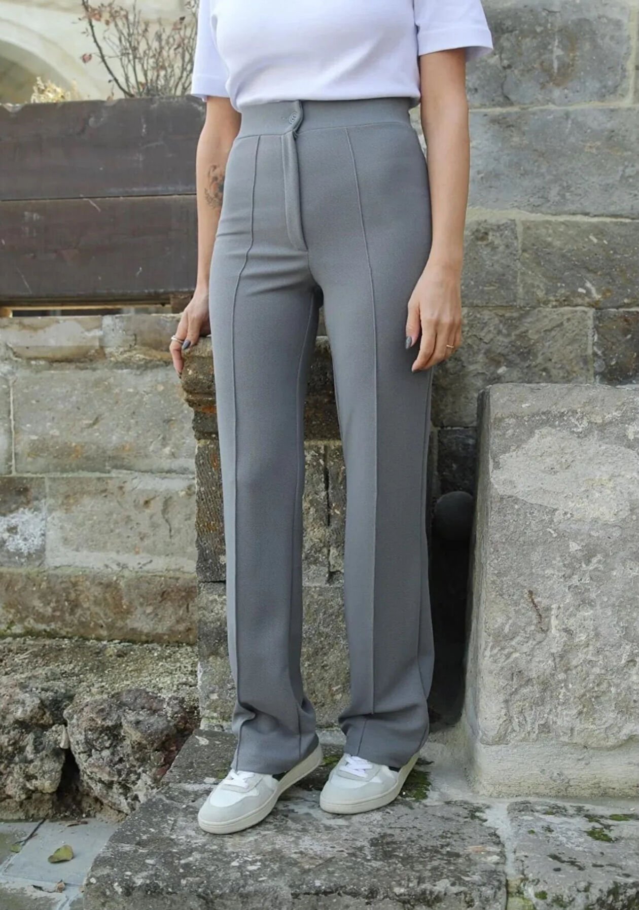 Full Liralı Geniş Paça Pantolon Gri 2XL