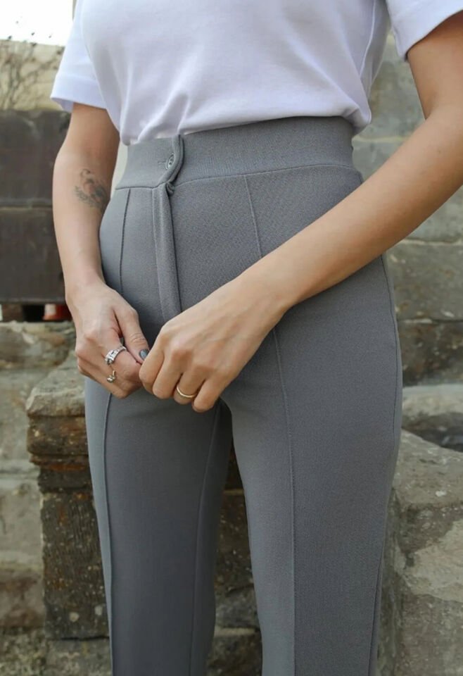 Full Liralı Geniş Paça Pantolon Gri 2XL