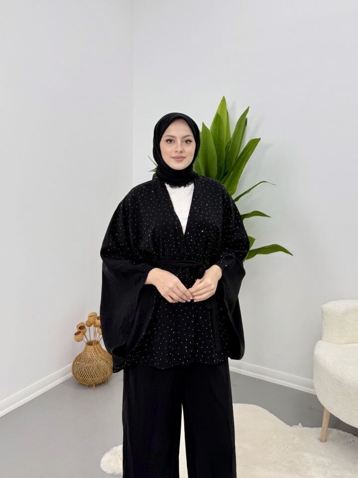 Taşlı Yarasa Kol Takım Siyah XL