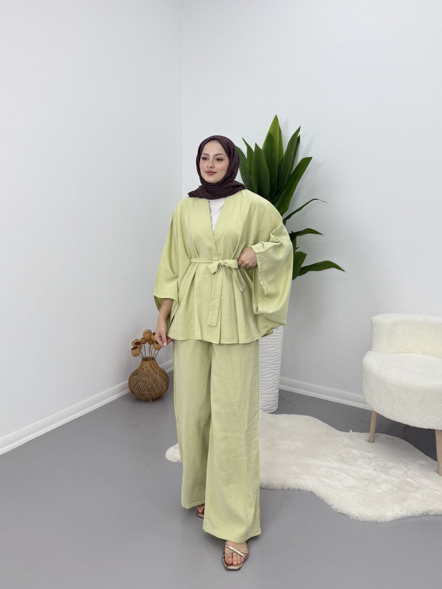 Taşlı Yarasa Kol Takım Yeşil S