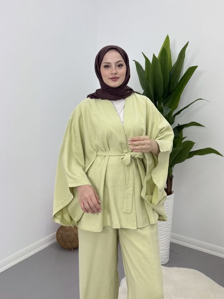 Taşlı Yarasa Kol Takım Yeşil S