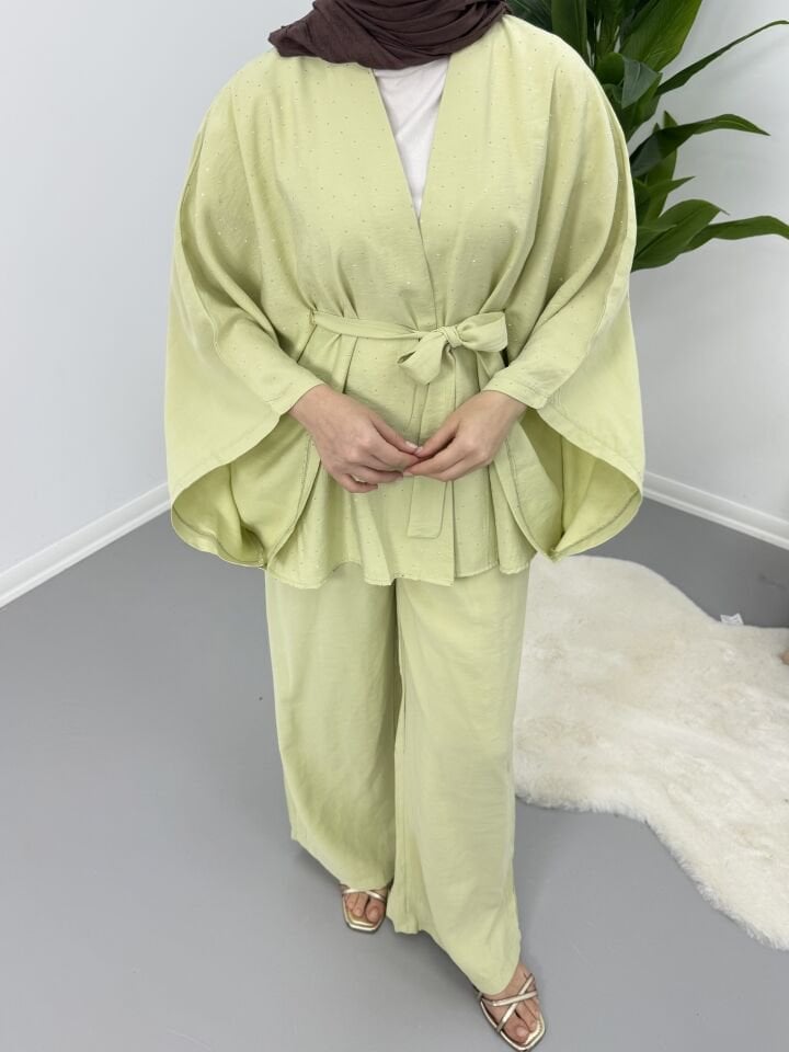 Taşlı Yarasa Kol Takım Yeşil S