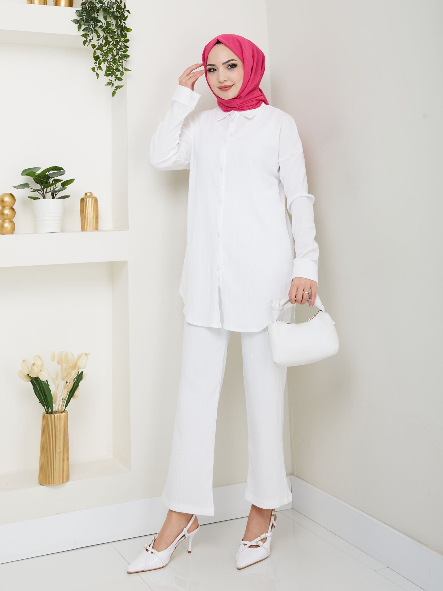Pantolonlu Bürümcük Takımlar Beyaz 2XL