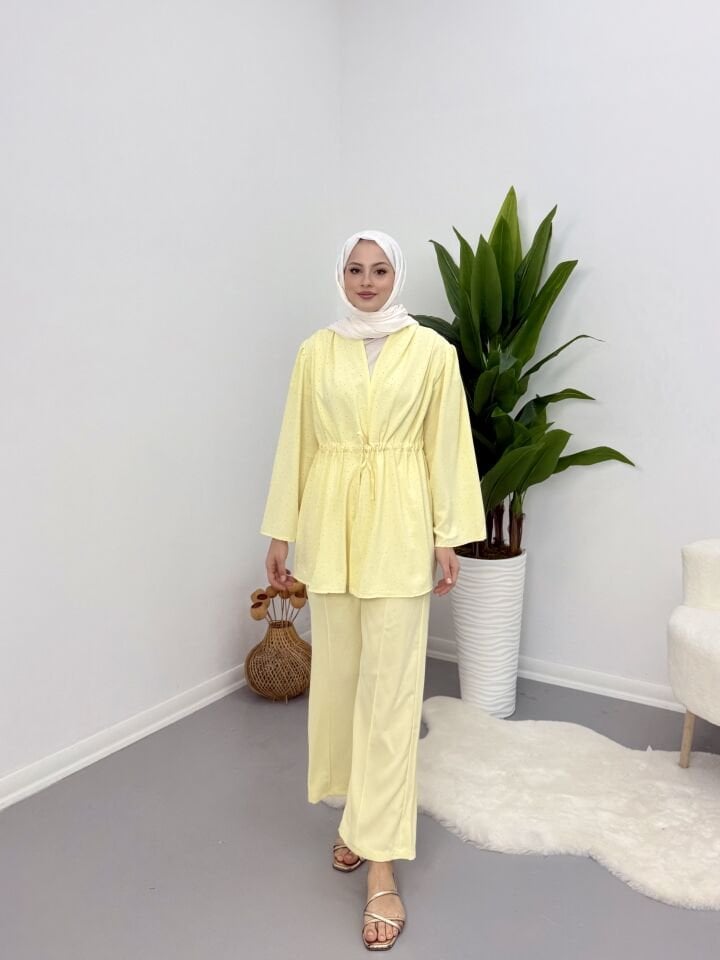 Taşlı Belden Bağlamalı Takım Sarı S