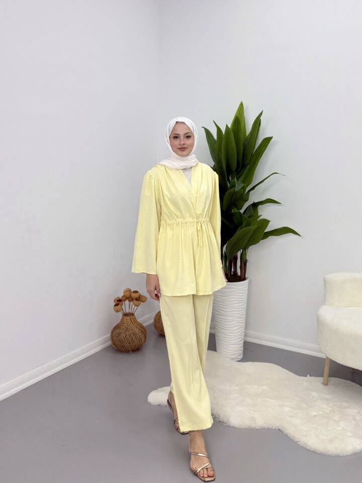 Taşlı Belden Bağlamalı Takım Sarı S