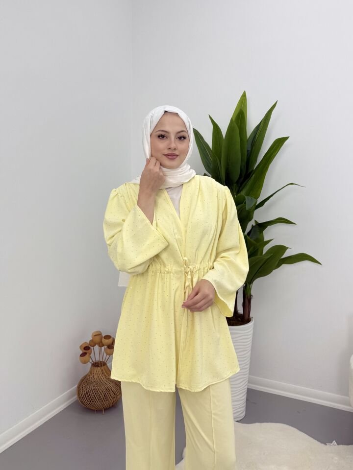 Taşlı Belden Bağlamalı Takım Sarı S