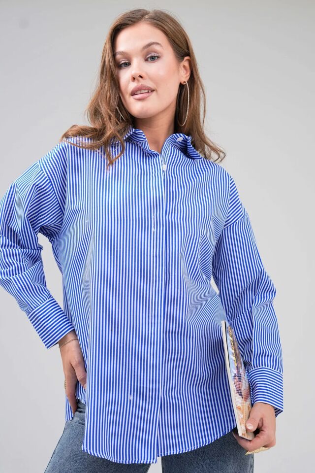 Basic Oversize Gömlek Çizgili M