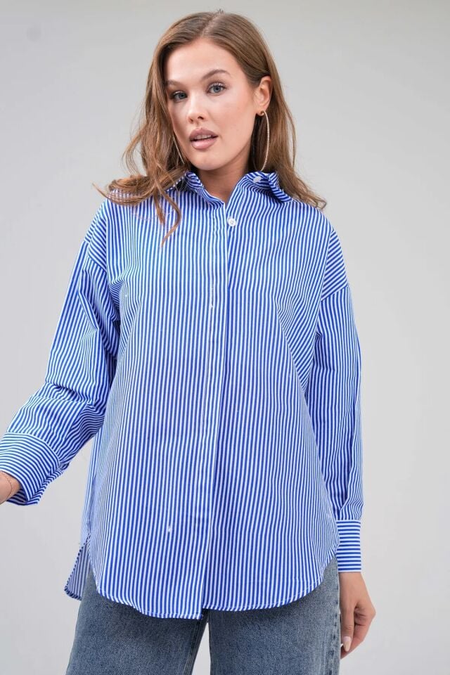 Basic Oversize Gömlek Çizgili M