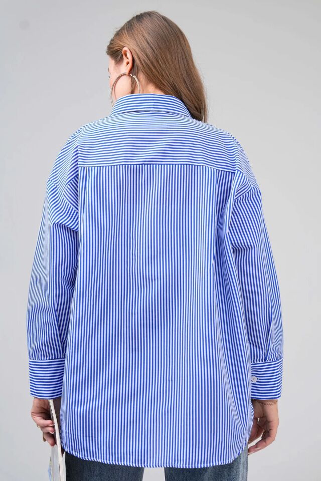 Basic Oversize Gömlek Çizgili M