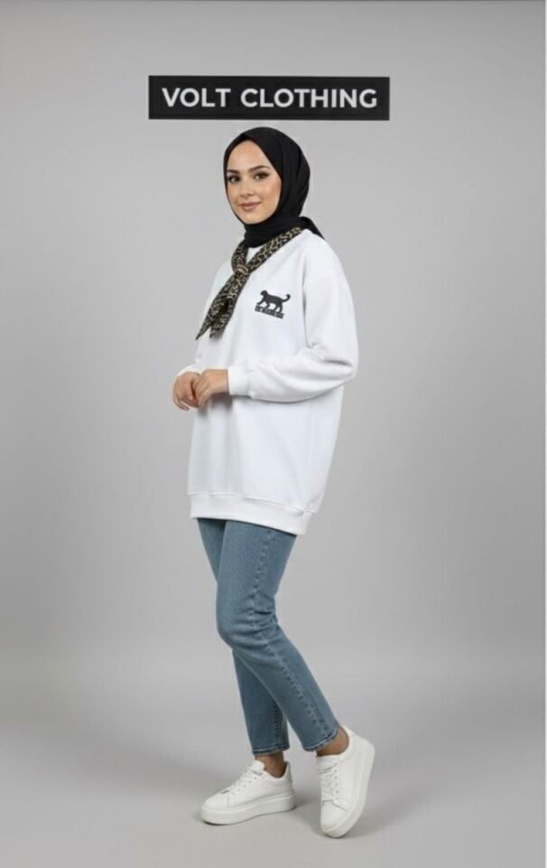 ÖNÜ FULAR DETAYLI SWEATHIRT BEYAZ XL