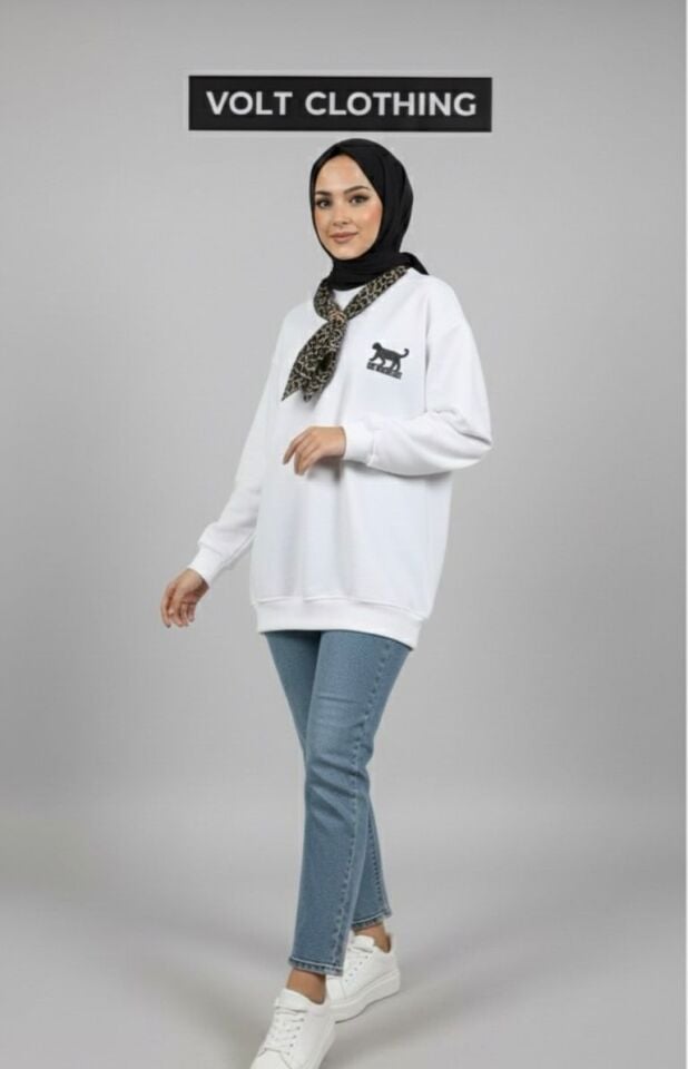 ÖNÜ FULAR DETAYLI SWEATHIRT BEYAZ XL