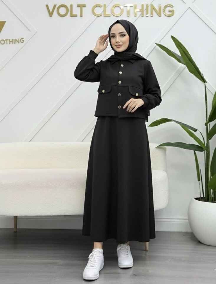 Golt Düğme Kapalı Takım Siyah XL