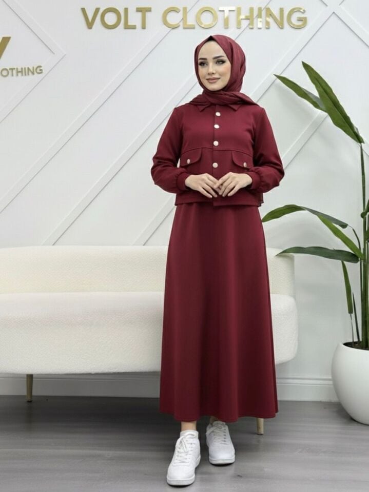 Golt Düğme Kapalı Takım Bordo XL