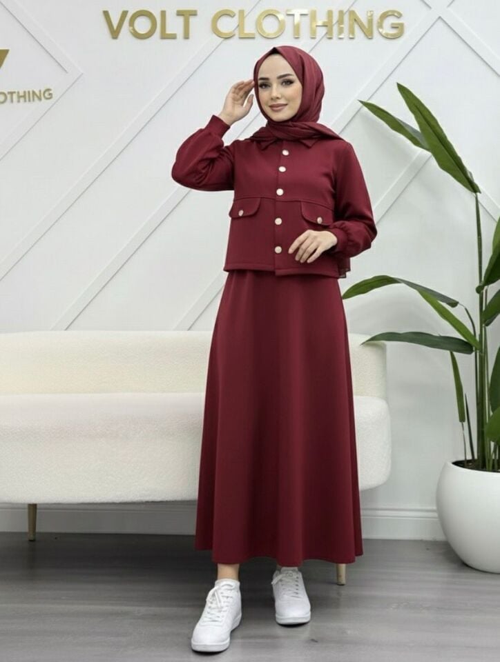 Golt Düğme Kapalı Takım Bordo XL