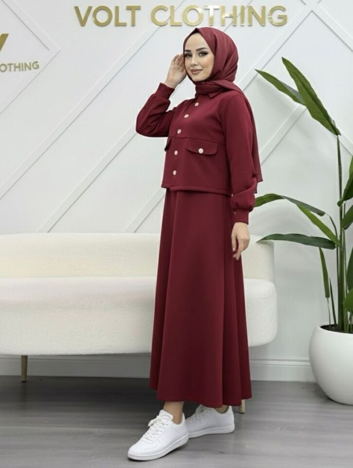 Golt Düğme Kapalı Takım Kahverengi XL