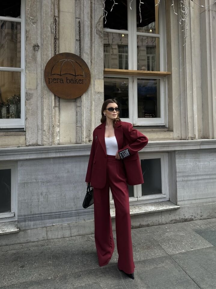 Barkod Armalı Astarlı Blazer Ceket Bordo L