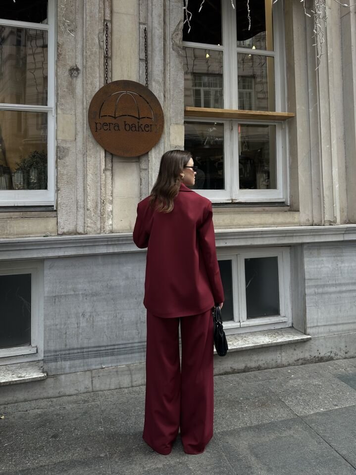 Barkod Armalı Astarlı Blazer Ceket Bordo L