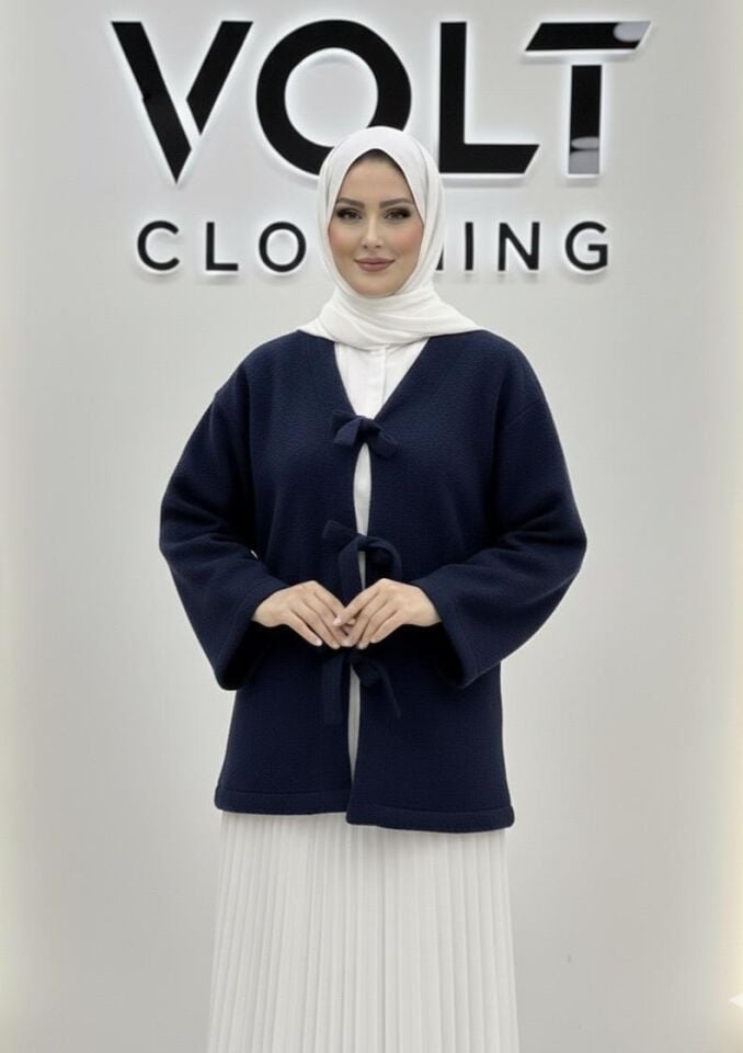 Fiyonk Detaylı Hırka Lacivert S