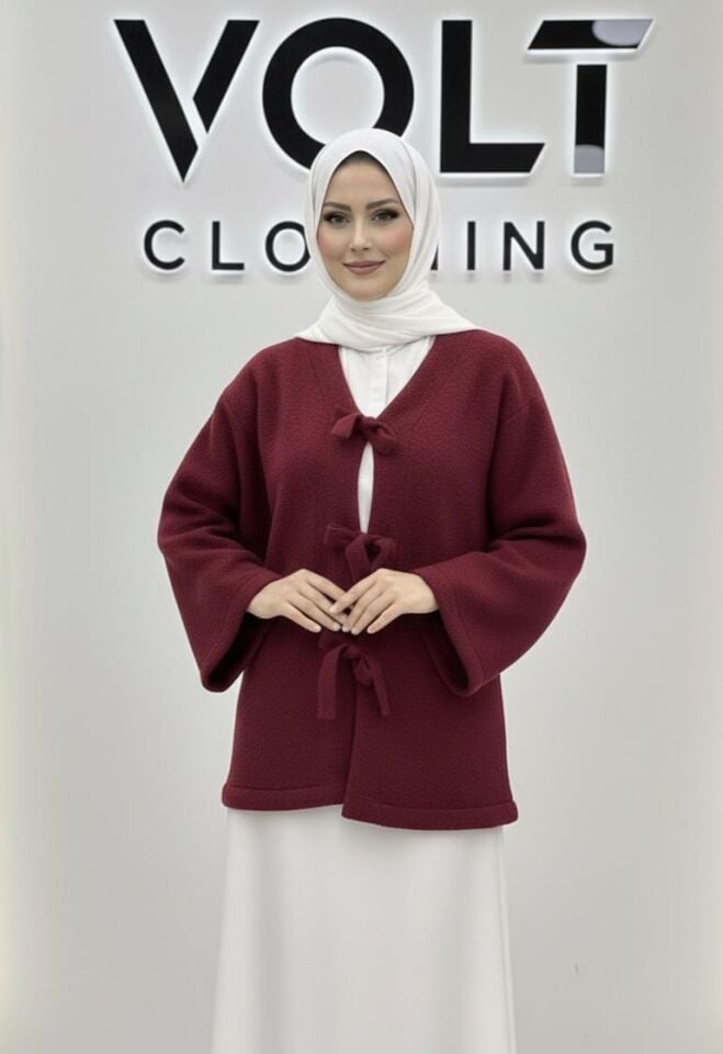 Fiyonk Detaylı Hırka Bordo XL