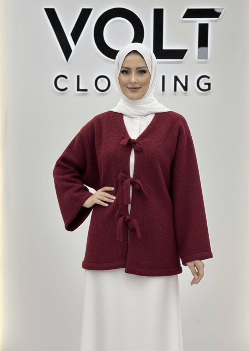 Fiyonk Detaylı Hırka Bordo XL