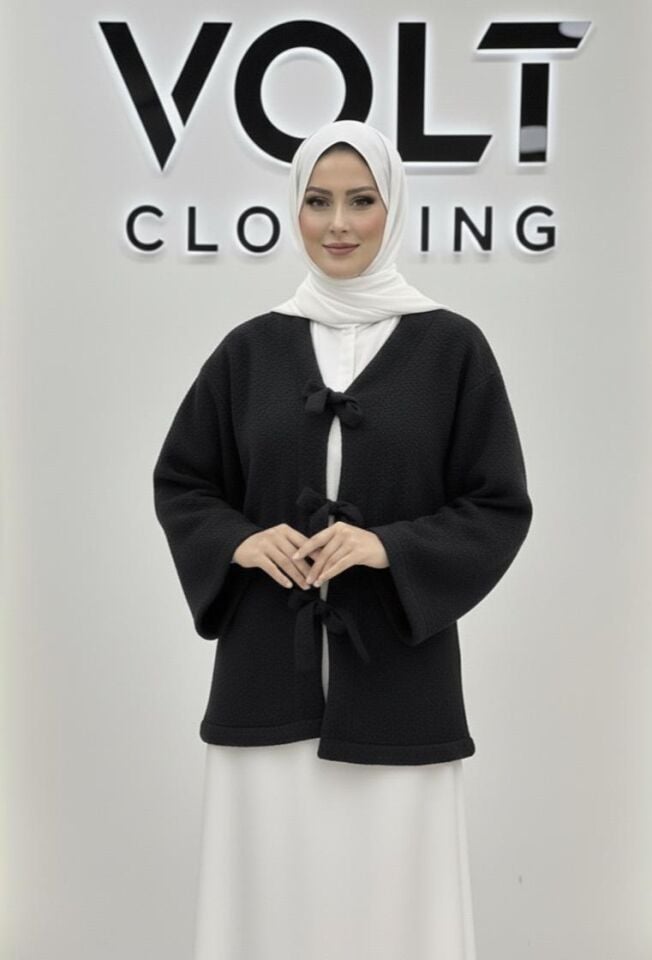 Fiyonk Detaylı Hırka Siyah XL