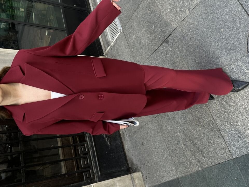 Düğme Detaylı Pensli Blazer Ceket Bordo L
