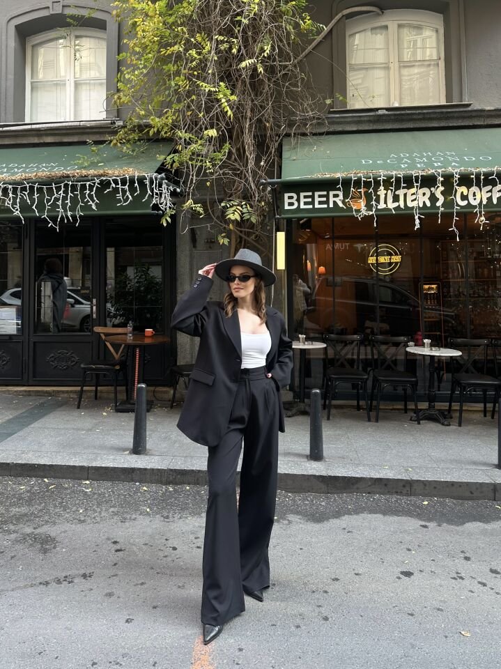 Düğme Detaylı Pensli Blazer Ceket Siyah L