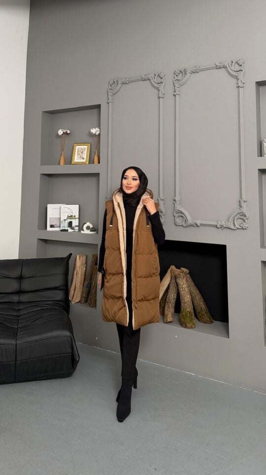 Çift Taraflı  Şişme Yelek Kahverengi XL