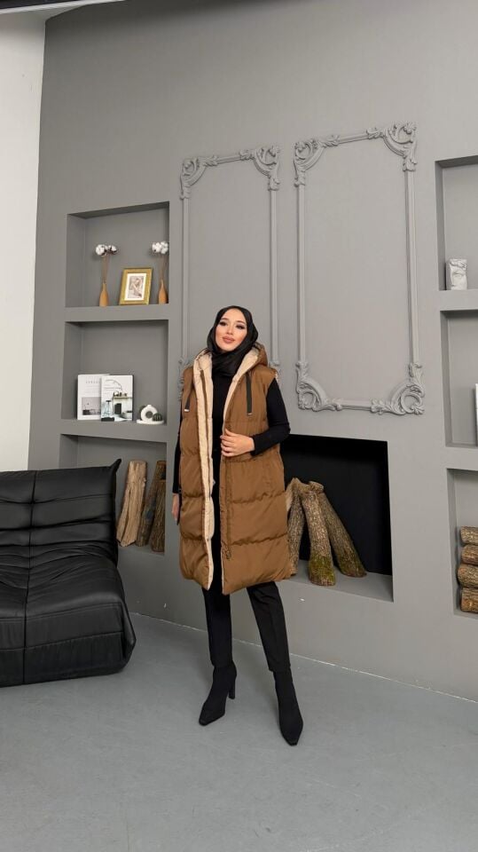 Çift Taraflı  Şişme Yelek Kahverengi XL